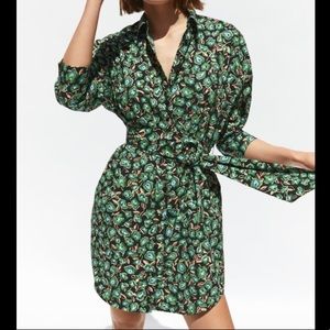 Zara floral shirt belted dress